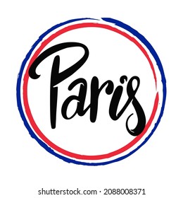 Paris lettering logo inside the circle color France flag.