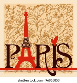 Paris lettering over vintage floral background vector