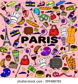 Paris line art design vector illustration. Separate objects. Hand drawn doodle design elements.