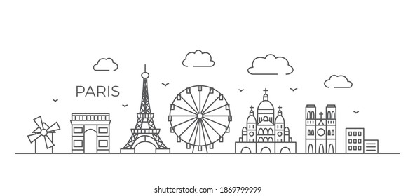 Paris. Line drawing. Paris illustration in line style on white background.