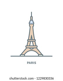Icono de línea de París. Ilustración vectorial de la Torre Eiffel.