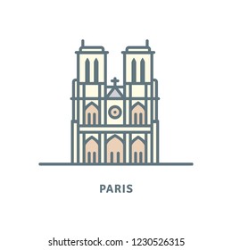 Paris line icon. Notre-Dame cathedral vector illustration.