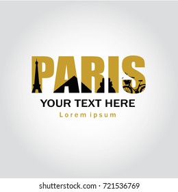 Paris logo with famous building icons.Paris typography design.Minimalist modern logo design template.Text place.Vector illustration.