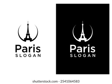 Vetor do logotipo de Paris, torre eiffel, França com linha do horizonte.