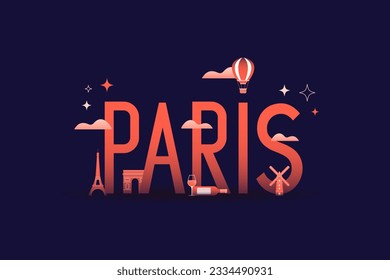 Paris logo vector template. Flag of France Eiffel Tower. Vector illustration