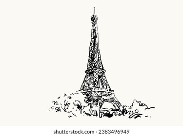 Paris and London of sketch ink drawing for poster, postcard, name card, label, sticker, art print, wallpaper, cover