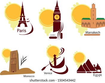 paris, london, venice, morroco, egypt, marrakech, tourism icon and vector to work on your design image