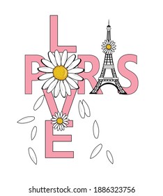 paris love daisy for t-shirt slogan