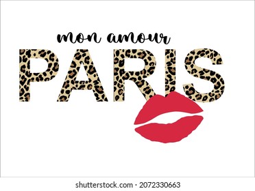 paris amor y dibujo de labios diseño vectorial arte leopardo patrón