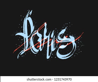 Paris love slogan. Gothic lettering. paint splashes. Typography graphic print, fashion drawing for t-shirts. Vector stickers,print, patches vintage