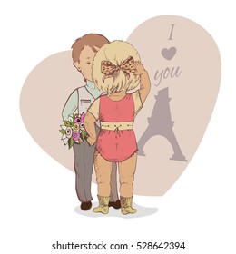 Paris love story,  eiffel tower,  vector illustration