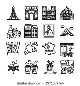 Paris with love vector icon set, France