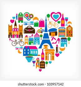 Paris love - vector illustration with set of icons