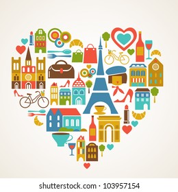 Paris Love - Vector Illustration With Set Of Icons