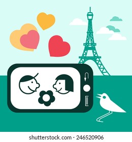 Paris mobile phone vector art illustration design