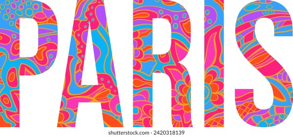 Paris modern typography filled with abstract pattern design. Use for children illustration, print, logo,poster, invitation cards, travel blogs. Typography vector.