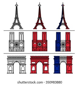 Paris Monuments Set - Eiffel Tower, Notre Dame, Arc of Triomphe