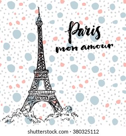 Paris, my love. Hand drawn card