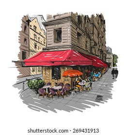 Paris Outdoor Cafe, Vector Illustration