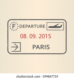 Paris passport stamp. Travel by plane visa or immigration stamp. Vector illustration.