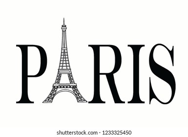 Paris phrase. The capital of France. Ink illustration. Modern brush calligraphy. Isolated on white background.