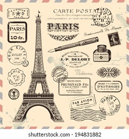 Paris postage design elements