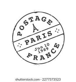 Paris postage and postal stamp. Postcard France town mark, postal letter envelope Paris city circle vector postmark imprint or mail delivery departure country or French region ink stamp