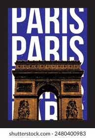 Paris Poster, with  Arc de Triomphe illustration, famous and iconic gate in France, Flyer or Decoration for interior room, printed design, International City Poster Series with famous and iconic