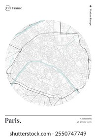 Paris Print, Cartaz de arte do mapa da cidade, decoração de arte de parede, estilo moderno minimalista.