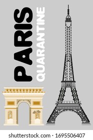 Póster beige en cuarentena en París. ilustración de serie plana
