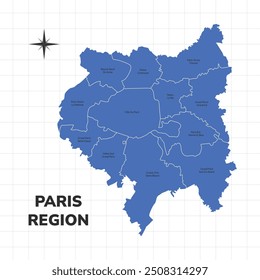 Abbildung der Karte der Region Paris. Karte der Region in Frankreich