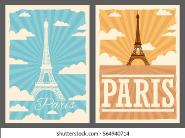 Paris retro posters set.Paris vector illustration.