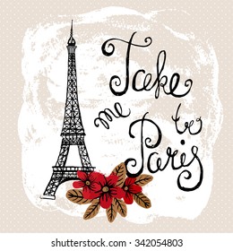 Paris retro romantic background with eiffel tower and flowers.