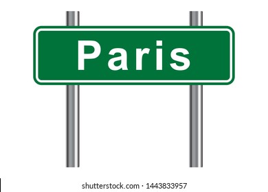 Paris road sign, green isolated on white background, vector illustration.
