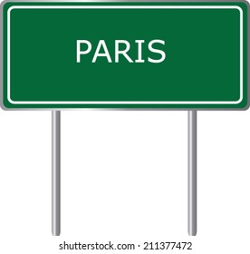 Paris road sign  green vector illustration