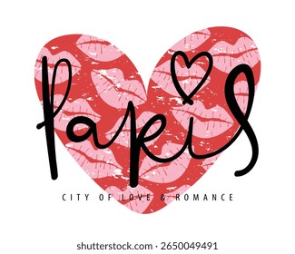 Paris romantic handwriting quote slogan text and heart shape. Vector illustration design for fashion graphics, t shirt prints, posters etc
