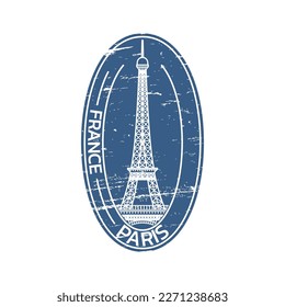 Paris rubber stamp design with grunge texture. Travel, passport icon or seal with the Eiffel Tower. France symbol. Vector illustration.