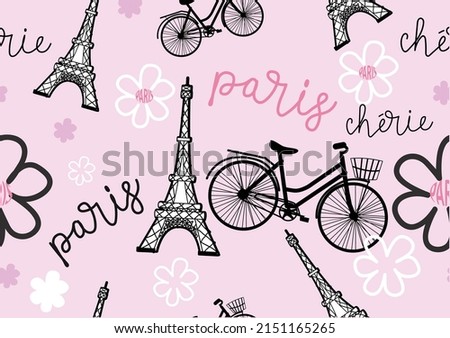 paris Seamless daisy and butterfly pattern repeating texture background design for fashion graphics, textile prints, fabrics, wallpapers.cherie eiffel
