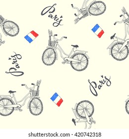 Paris. seamless pattern with bicycle