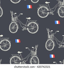 Paris. seamless pattern with bicycle