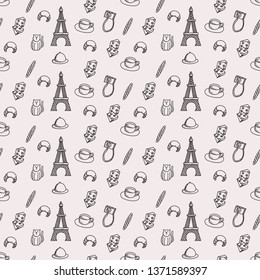 Paris seamless pattern doodles, black and white