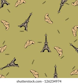 Paris seamless pattern with eiffel tower and croissant. Can be used for wallpaper, pattern fills, web page background,surface textures, fabric.