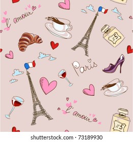 Paris seamless pattern. France. Vector background, easily editable.
