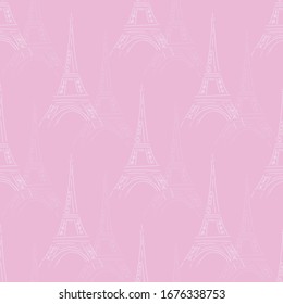 Paris seamless pattern on pink background. Vector illustration.