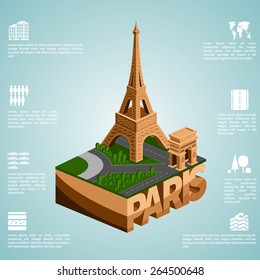 Paris. Set of detailed isometric vector.  Infographics EPS 8.