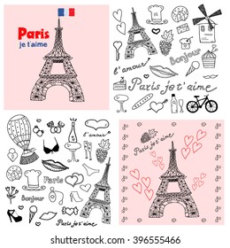 Paris set doodles. Hello. I love you. 