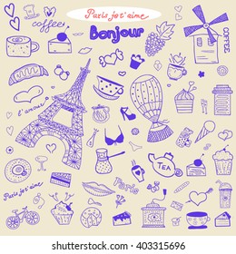 Paris set doodles. Hello. I love you