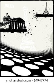 paris sight seeings on vector background