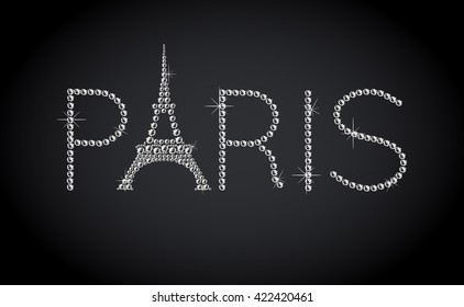 Paris sign made of diamonds with Eiffel Tower. Vector art.