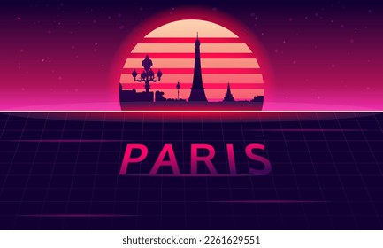 La silueta de París con fondo de puesta de sol. Ilustración del vector